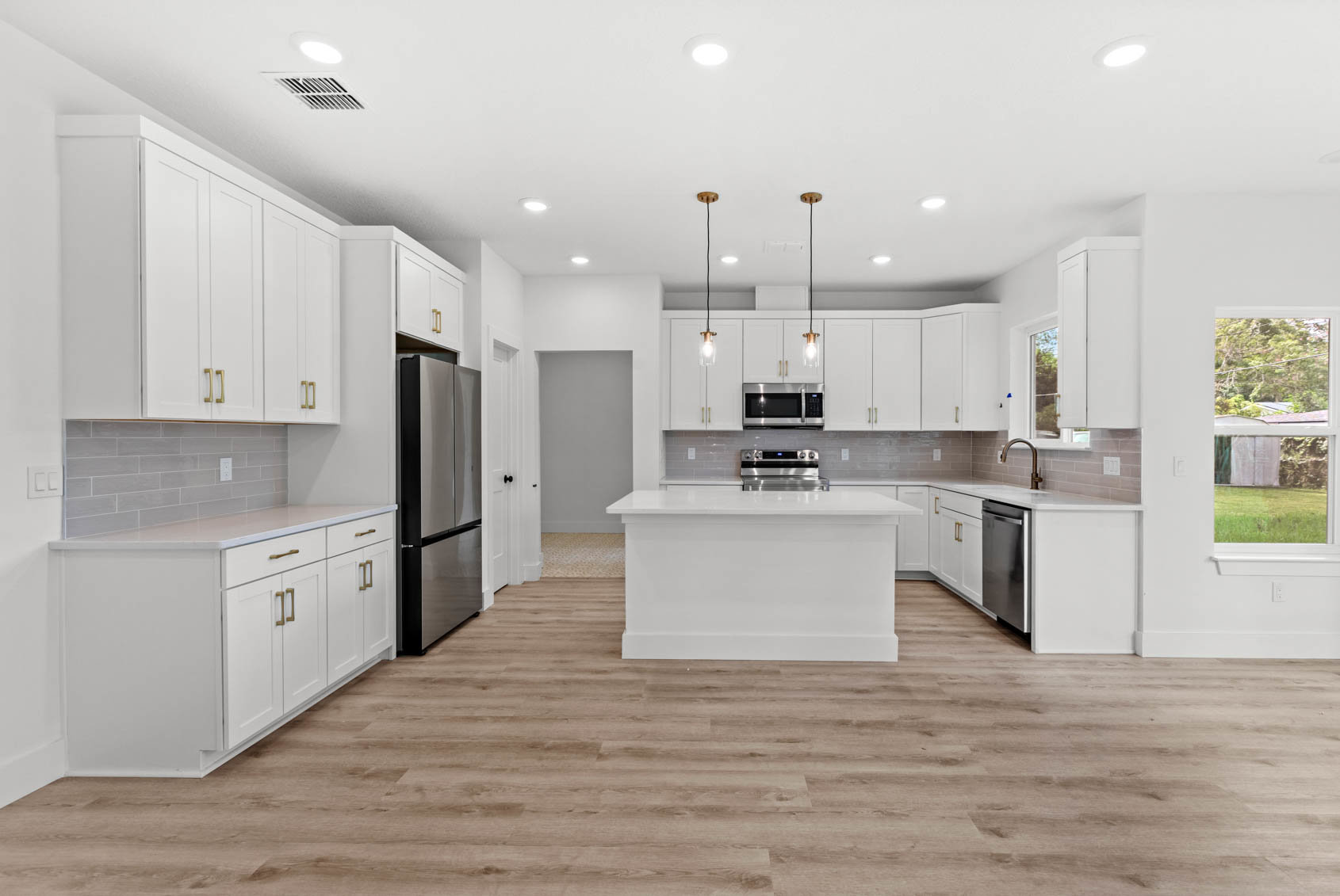 kitchen with white cabinets